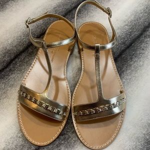 Salvatore Ferragamo Tremiti Mekong Gold Leather Logo Sandals